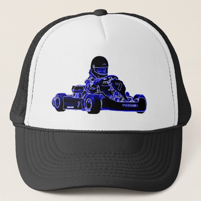 Kart tävlings- blått och vit truckerkeps (Framsida)