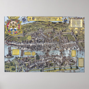 Karta 1576 av Zürich Poster