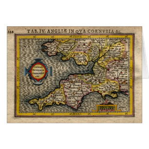 Karta 1610 av Cornwall, Devon, Somerset, etc.… Hälsningskort