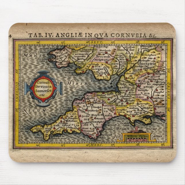 Karta 1610 av Cornwall, Devon, Somerset, etc.… Musmatta (Framsidan)