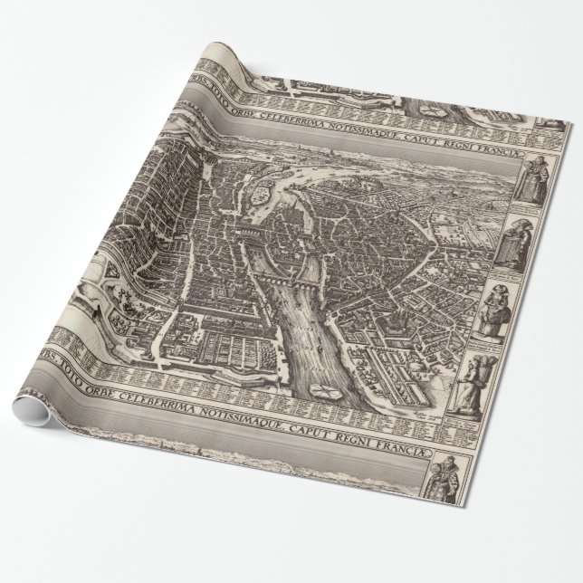 Karta 1618 av Paris av Claes Jansz. Visscher Presentpapper (Utrullad)