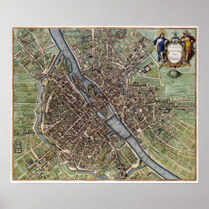 Karta 1657 av Paris Poster