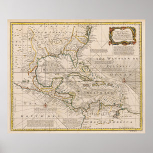 Karta 1720 av de västra Indiesna av Emanuel Bowen Poster