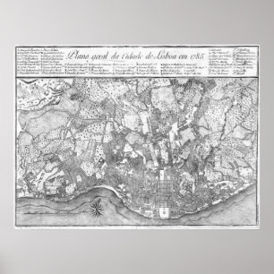Karta 1785 av Lisbon Poster