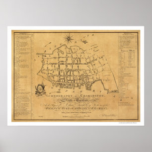 Karta 1788 för Charleston SC-gata Poster