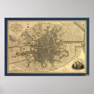 Karta 1797 av Dublin Irland Poster