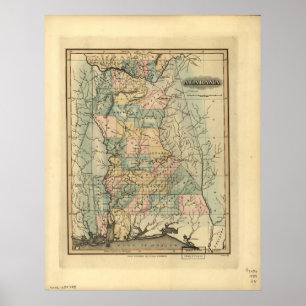 Karta 1826 av Alabama Poster