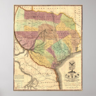 Karta 1837 av republiken av Texas Poster