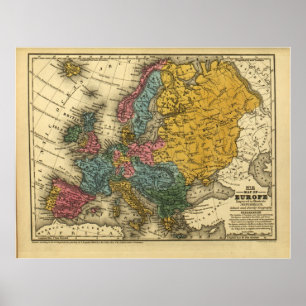 Karta 1839 av Europa Poster