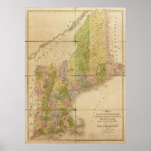 Karta 1839 av Maine & New England stater Poster