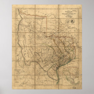 Karta 1841 av republiken av Texas Poster