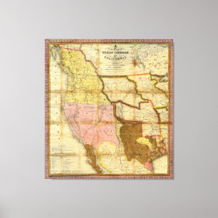 Karta 1846 av Texas Oregon Kalifornien av en Canvastryck