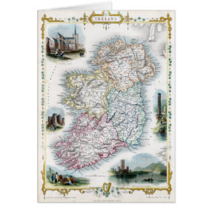 Karta 1851 av Irland Hälsningskort
