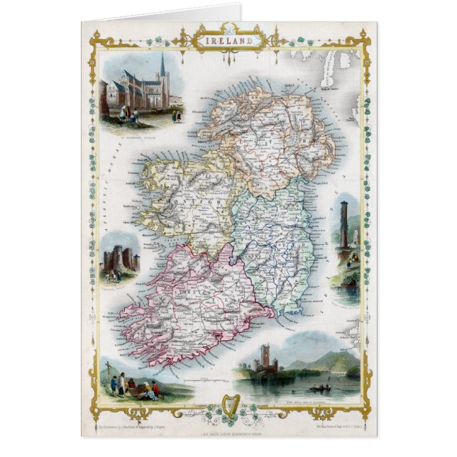 Karta 1851 av Irland Hälsningskort (Framsidan)