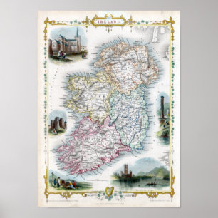 Karta 1851 av Irland Poster