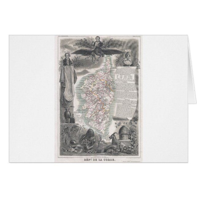 Karta 1852 av Corsica Hälsningskort (Framsidan Horizontal)