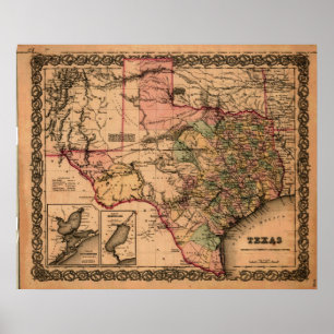 Karta 1855 av Texas Poster
