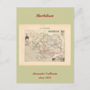 Karta 1858 av den Morbihan avdelningen, frankrike Vykort