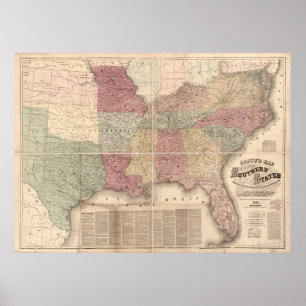 Karta 1862 av sydlig stater av Amerika Poster