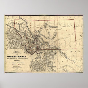 karta 1865 av det Montana territoriet Poster