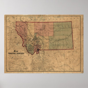Karta 1865 av Montana Poster