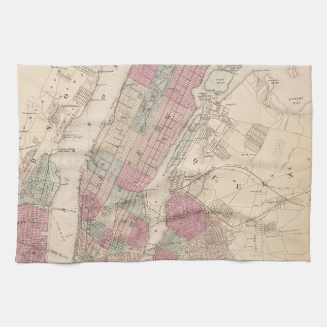 Karta 1868 av New York och Brooklyn Kökshandduk (Horisontell)