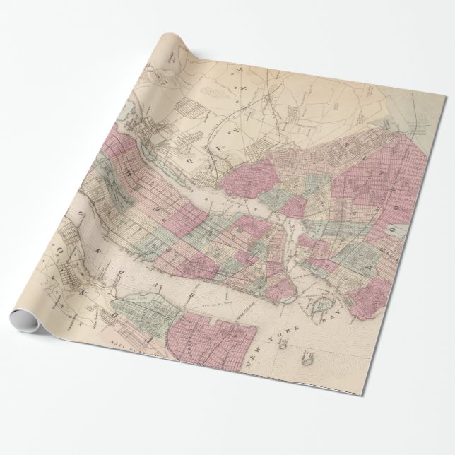 Karta 1868 av New York och Brooklyn Presentpapper (Utrullad)