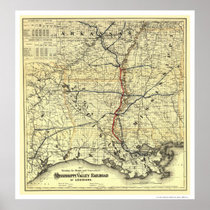 Karta 1882 för Mississippi daljärnväg Poster