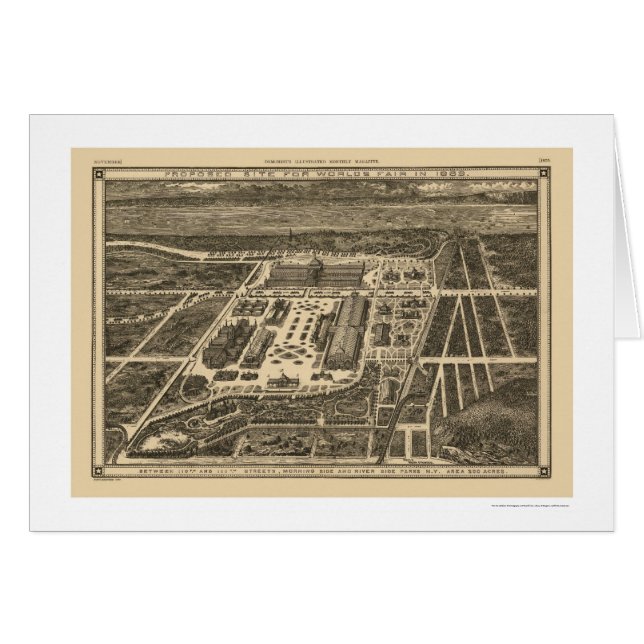 Karta 1883 för Manhattan New York världsmässa Hälsningskort (Framsidan Horizontal)