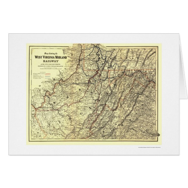 Karta 1883 för West Virginia Midlandjärnväg Hälsningskort (Framsidan Horizontal)