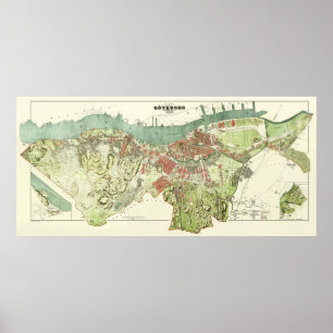 Karta 1888 av den Gothenburg sverigen av Ludvig Poster
