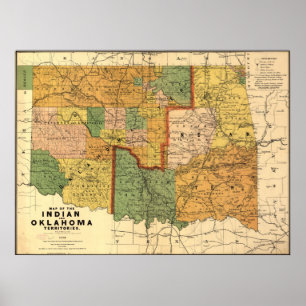 Karta 1892 av indier och Oklahoma territorier Poster