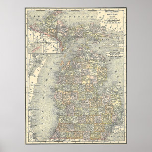 Karta 1901 av Michigan Poster