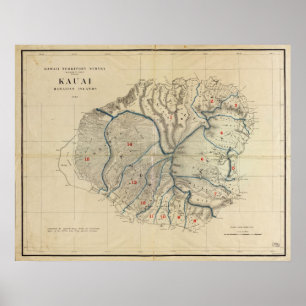 Karta 1903 av Kauai, hawaianska öar Poster