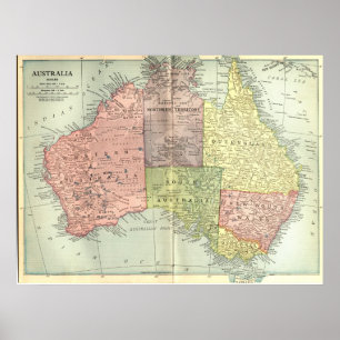 Karta 1911 av Australien Poster