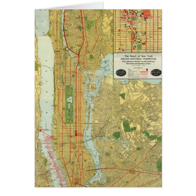 Karta 1918 för New York centraljärnväg Hälsningskort (Framsidan)