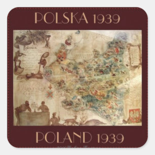 KARTA 1939 AV POLEN FYRKANTIGT KLISTERMÄRKE
