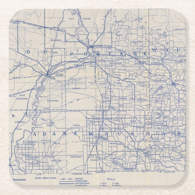 Karta 2 för Wisconsin cykelväg Underlägg Papper Kvadrat (Framsidan)