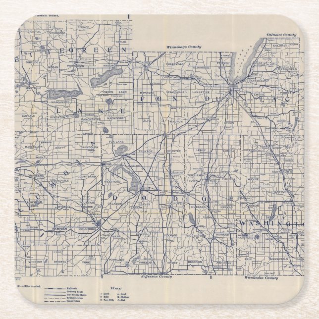 Karta 4 för Wisconsin cykelväg Underlägg Papper Kvadrat (Framsidan)