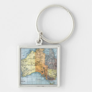 KARTA: AUSTRALIEN c1890 Fyrkantig Silverfärgad Nyckelring