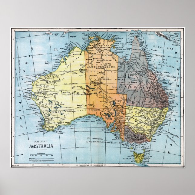 KARTA: AUSTRALIEN, c1890 Poster (Framsidan)