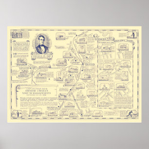 Karta av Abraham Lincoln besök till Massachusetts Poster