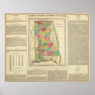 Karta av Alabama Poster