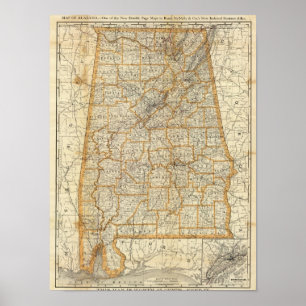Karta av Alabama Poster