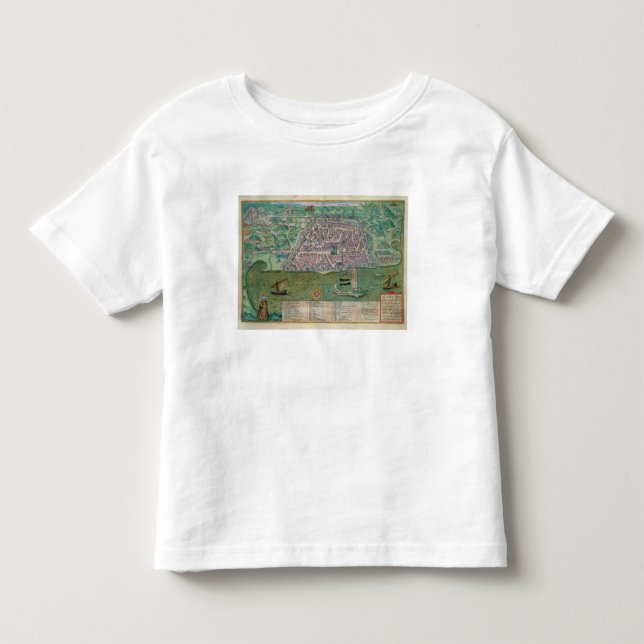 Karta av Algiers, från "Civitates Orbis Terrarum" Tee (Framsida)