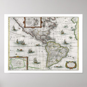 Karta av Americasna, 1631 (färgad gravyr) Poster