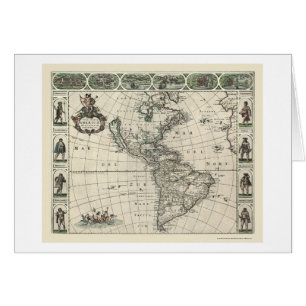 Karta av Amerika av Frederick de Intelligens 1660 Hälsningskort