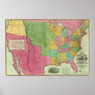 Karta av Amerikas förenta stater 1833 Poster