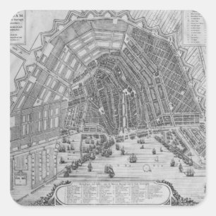 Karta av Amsterdam, 1662 Fyrkantigt Klistermärke
