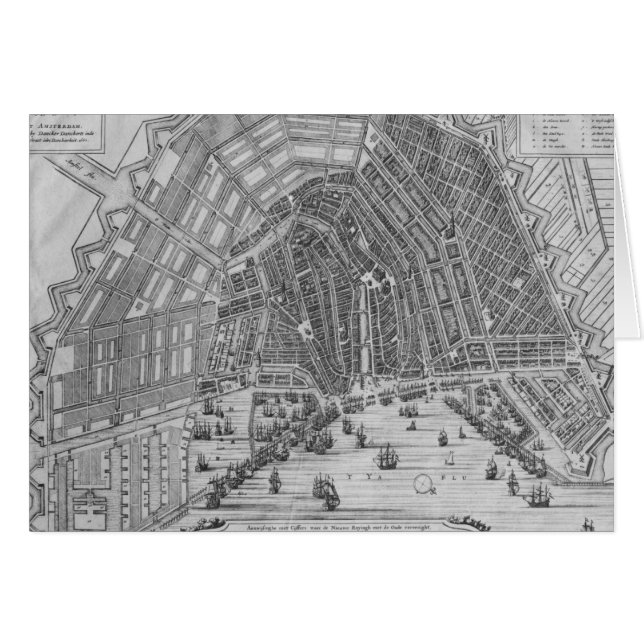 Karta av Amsterdam, 1662 Hälsningskort (Framsidan Horizontal)